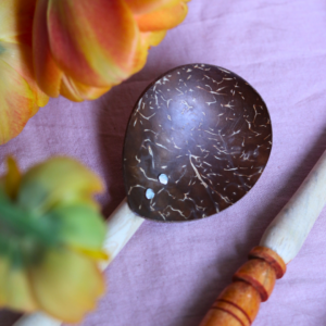 Handmade Coconut Shell Spoon with Carved Wooden Handle